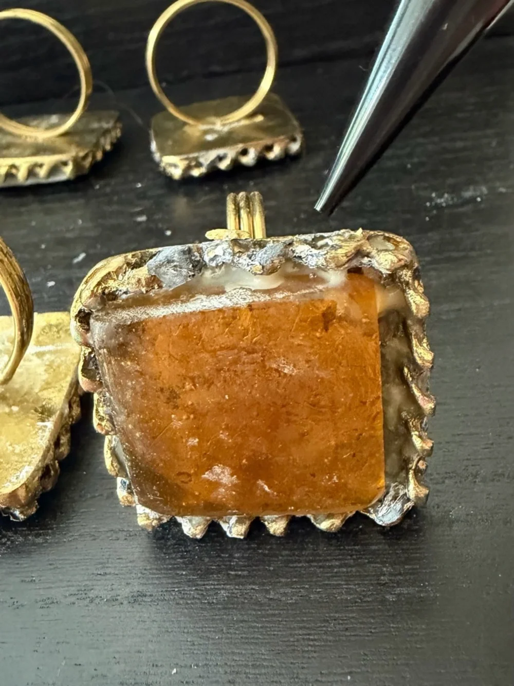 Amber Square Vintage-Style Cabochon napkin rings or (Set of 6)